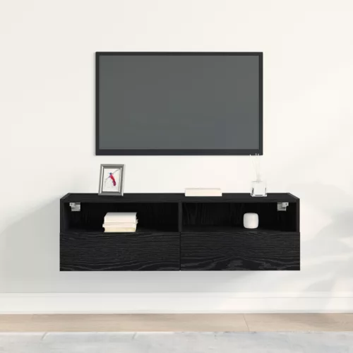  TV Fali Szekrény Fekete Tölgy 100x30x30 cm Műanyag Fa