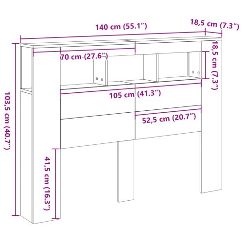  LED Fejtámla Fekete Tölgy 140x18,5x40 cm Mérnöki Fa