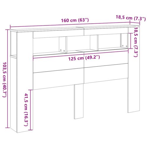  LED Fejtábla Fekete Tölgy 160x18,5x45 cm Mérnöki Fa