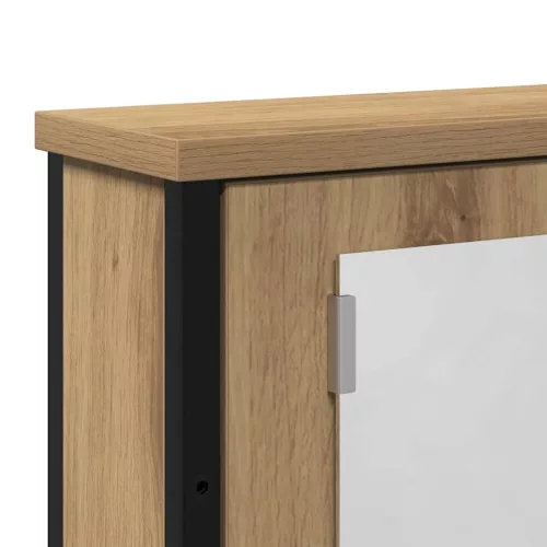  kézműves tölgy szerelt fa tükrös fürdőszobaszekrény 42x12x60 cm