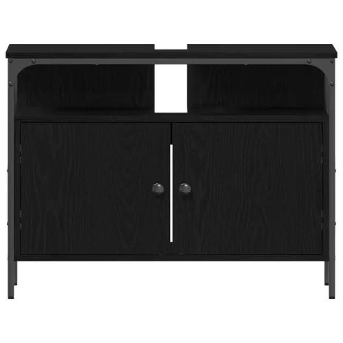  Fürdőszobai Mosdókagyló Szekrény Fekete Tölgy 80x30x60 cm Mérnöki Fa