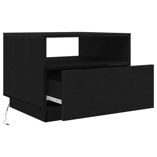  fekete tölgyszínű dohányzóasztal LED-lámpákkal 50x49x40 cm