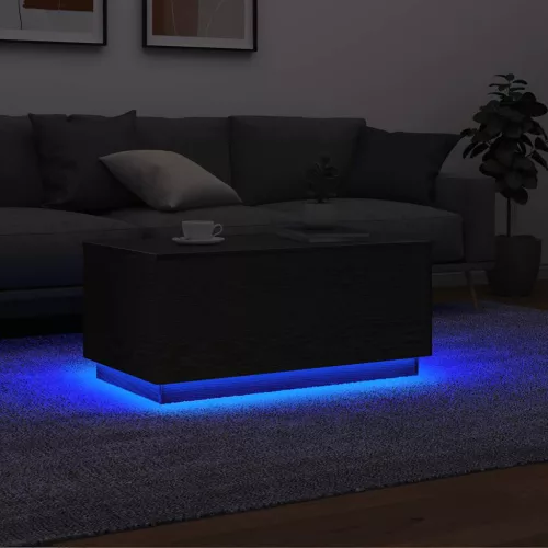  fekete tölgyszínű dohányzóasztal LED-lámpákkal 90x49x40 cm