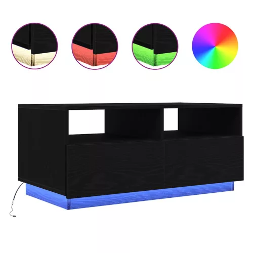  fekete tölgyszínű dohányzóasztal LED-lámpákkal 90x49x40 cm