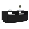  fekete tölgyszínű dohányzóasztal LED-lámpákkal 90x49x40 cm