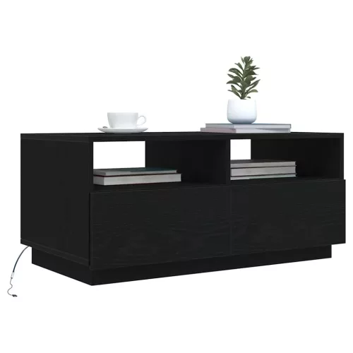  fekete tölgyszínű dohányzóasztal LED-lámpákkal 90x49x40 cm
