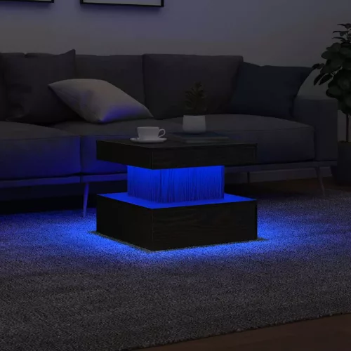  fekete tölgyszínű dohányzóasztal LED-lámpákkal 50 x 50 x 40 cm