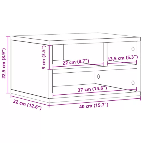  Nyomtatóállvány Fekete Tölgy 40x32x22,5 cm Mérnöki Fa