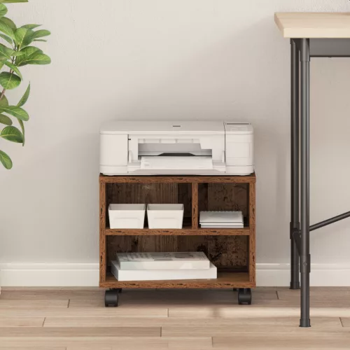  Nyomtatóállvány Kerekekkel Régi Fa 41x32x33,5 cm