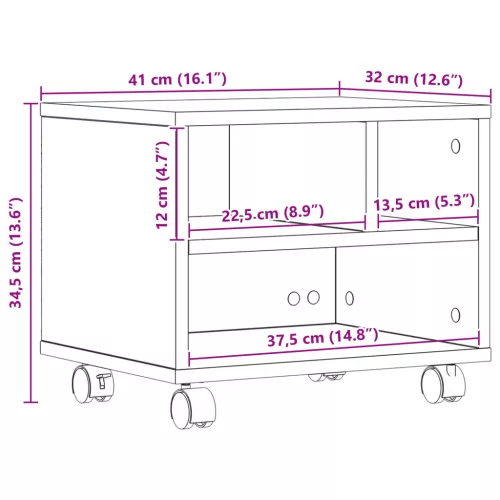  Nyomtatóállvány kerekekkel - Művészi tölgy 41x32x33,5 cm