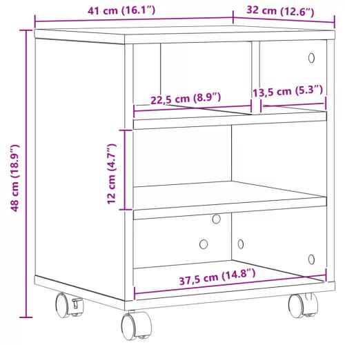  Nyomtató állvány kerekekkel, Művész tölgy, 41x32x48 cm