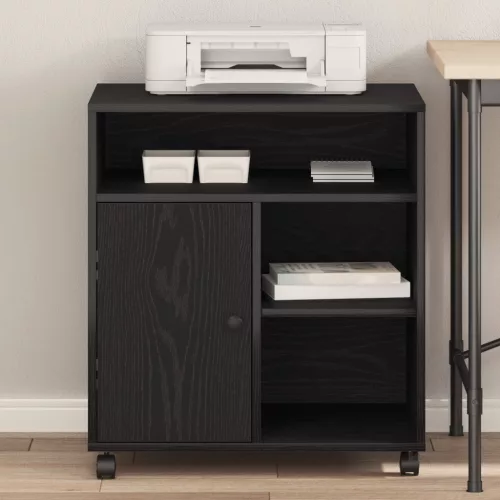  Nyomtatóállvány Kerekekkel Fekete Tölgy 60x50x67 cm