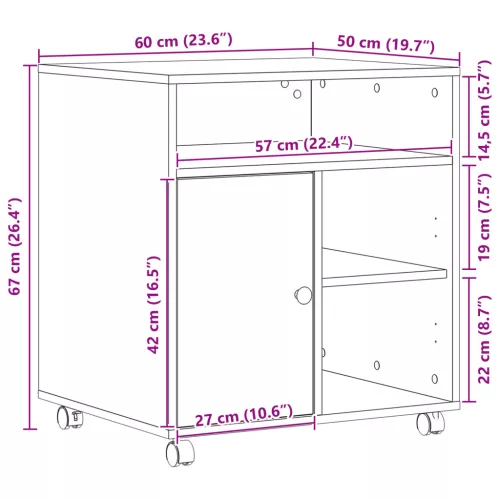  Nyomtatóállvány Kerekekkel Fekete Tölgy 60x50x67 cm