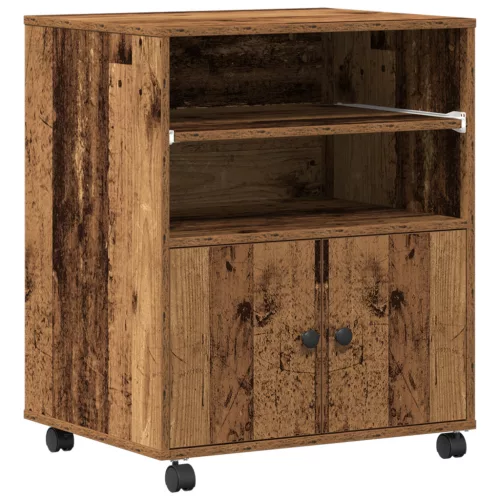  Nyomtatóállvány Kerekekkel Régi Fa 60x48x74 cm