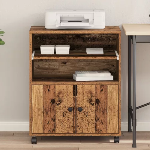  Nyomtatóállvány Kerekekkel Régi Fa 60x48x74 cm