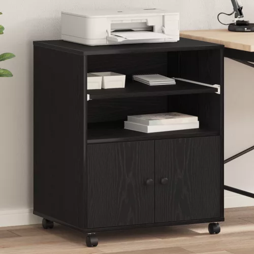  Nyomtatóállvány Kerekekkel Fekete Tölgy 60x48x74 cm