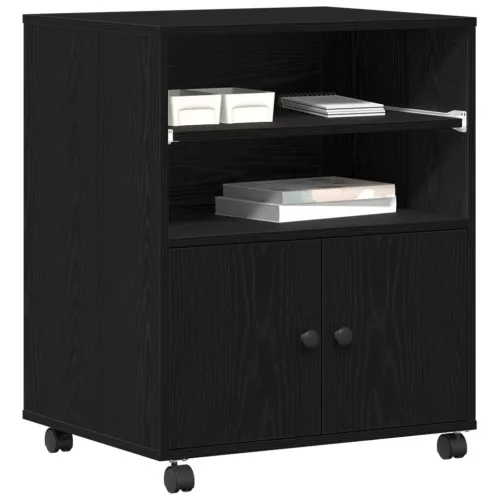  Nyomtatóállvány Kerekekkel Fekete Tölgy 60x48x74 cm