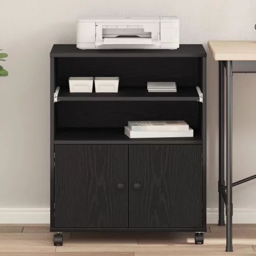  Nyomtatóállvány Kerekekkel Fekete Tölgy 60x48x74 cm