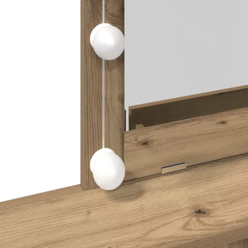  Öltöztető asztal tükörrel és LED lámpákkal, kézműves tölgy fa, mérnöki fa