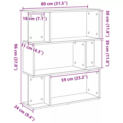  fekete tölgy szerelt fa könyvespolc 80x24x96 cm