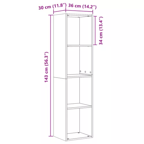  fekete tölgy szerelt fa könyvespolc 36x30x143 cm