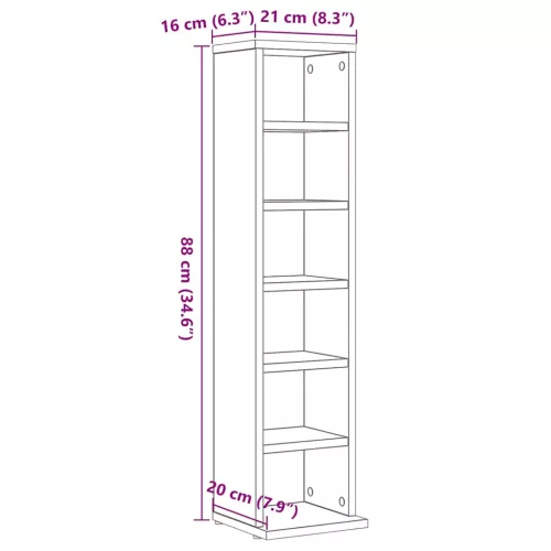 fekete tölgy szerelt fa CD-szekrény 21 x 20 x 88 cm