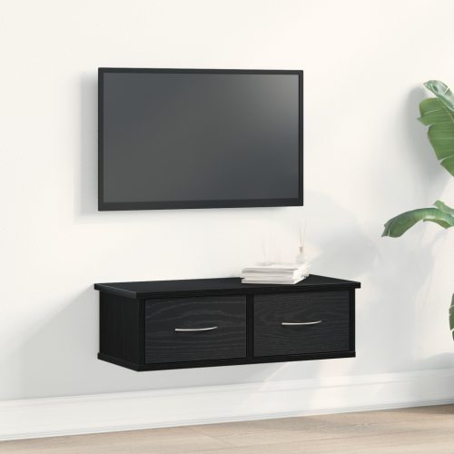  Falra szerelhető Fiókos Polc Fekete Tölgy 60x26x18,5cm Mérnöki Fa