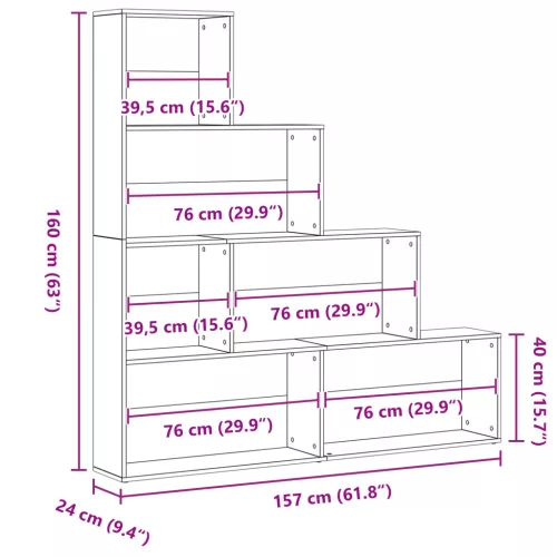  Könyvespolc / Szobai Elválasztó Fekete Tölgy 155x24x160cm Műanyag Fa