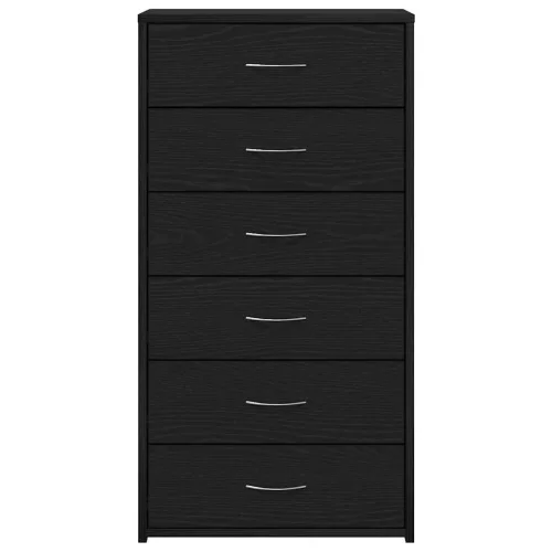  fekete tölgy színű szerelt fa komód 6 fiókkal 50 x 34 x 96 cm