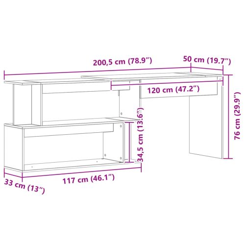  Asztal Fekete Tölgy 200x50x76 cm Mérnöki Fa