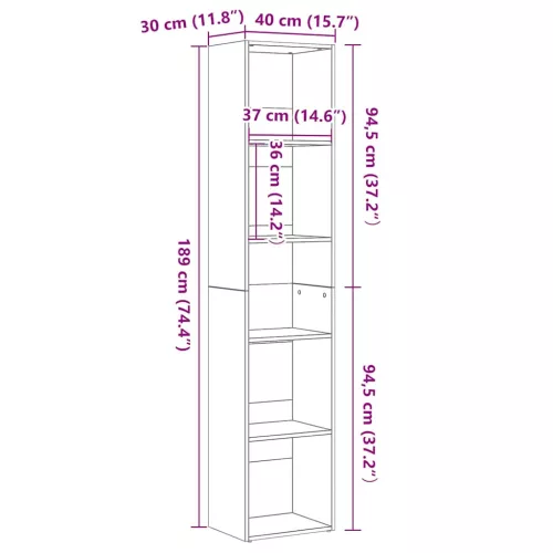  fekete tölgyfa könyvesszekrény 40 x 30 x 189 cm