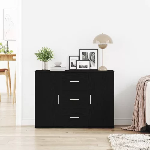  fekete tölgyszínű szerelt fa tálalószekrény 91 x 29,5 x 65 cm