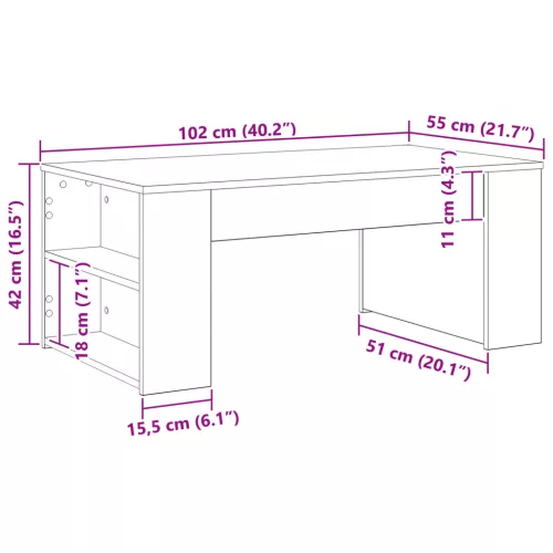  Dohányzóasztal Fekete tölgy 102x55x42 cm Mérnöki fa