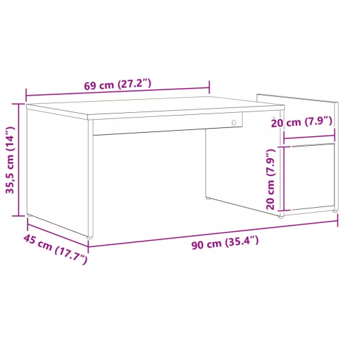  Fekete Tölgy Kávézó Asztal 90x45x35 cm Műgyanta