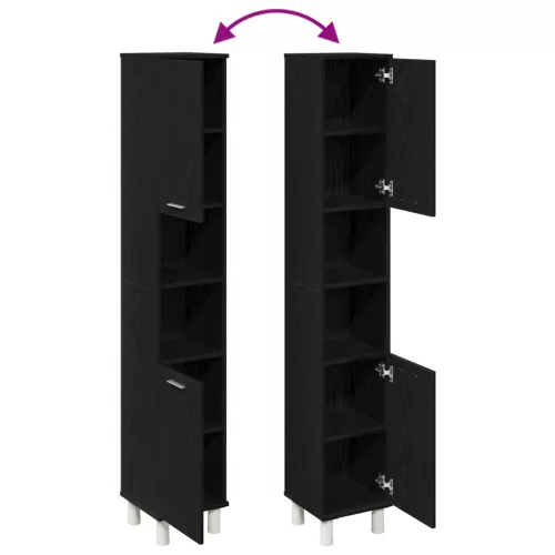  Fekete tölgy fürdőszoba szekrény 30x30x179 cm mérnöki fából