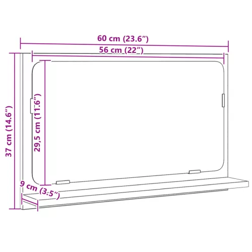  Fekete tölgy fürdőszoba tükör 60x10,5x37 cm Műanyag