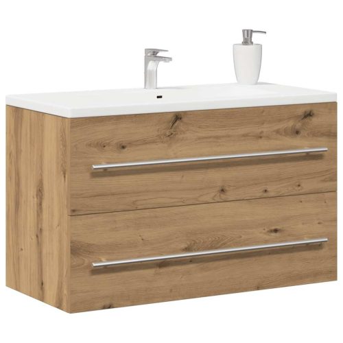  kézműves tölgy színű szerelt fa mosdószekrény 80x38,5x48 cm