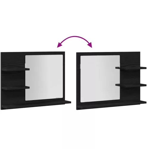  fekete tölgy színű szerelt fa fürdőszobai tükör 60x10,5x45 cm