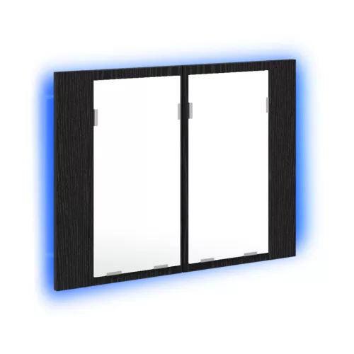  LED fürdőszobai tükörszekrény fekete tölgyből, 60x12x45 cm, mérnöki fa