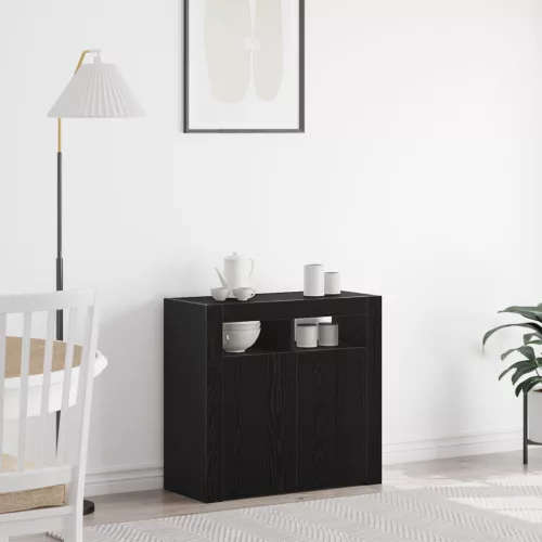  fekete tölgy komód LED világítással, 80x35x75 cm, MDF