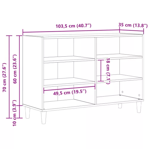  Fekete tölgyfa oldalszekrény 103,5x35x70 cm Műszaki fa