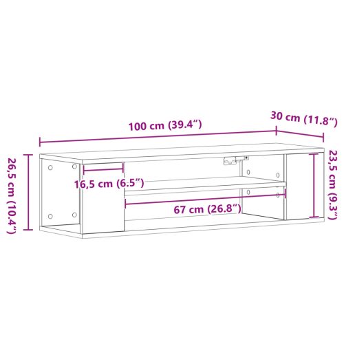  Falra szerelhető TV szekrény, fekete tölgy, 100x30x26,5 cm, műgyanta