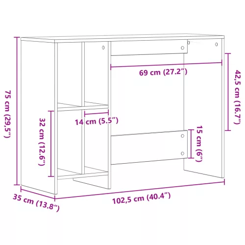  Íróasztal Fekete Tölgy 102,5x35x75 cm Műszaki Fa