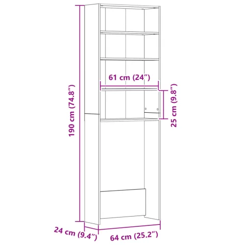  Mosógép Szekrény Fekete tölgy 64x24x190 cm Mérnök Fa
