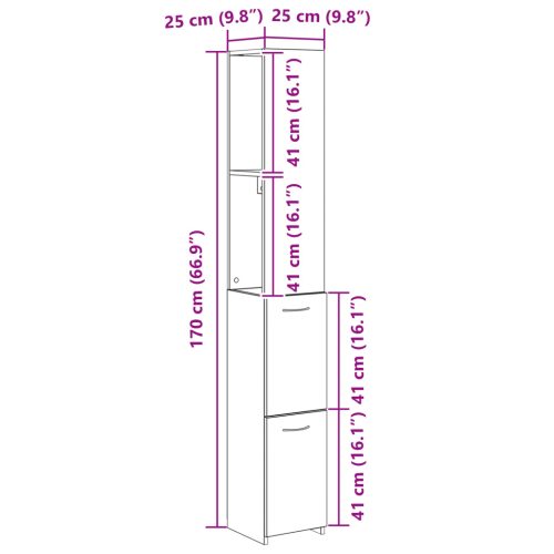  Fekete Tölgy Fürdőszobai Szekrény 25x25x170 cm Mérnöki Fa