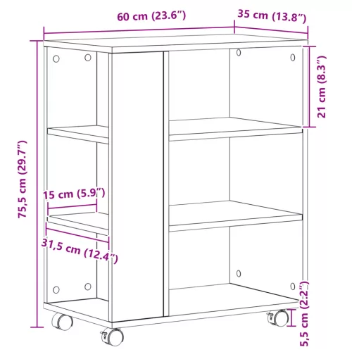  Görgőszekrény Fekete Tölgy 60x35x75 cm Mérnök Fa