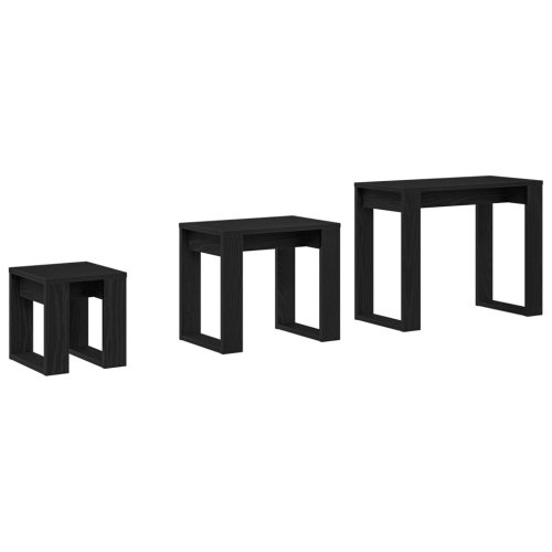  3 részes Egymásba Rakható Asztal Fekete Tölgy Színben Szerelt Fa