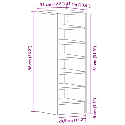  Cipőszekrény Fekete Tölgy 31,5x35x90 cm Mérnöki Fa
