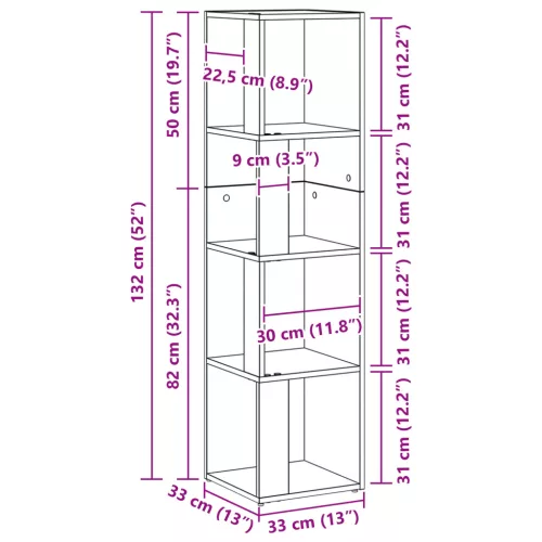  Fekete Tölgy Könyvespolc 33x33x132 cm Mérnöki Fa