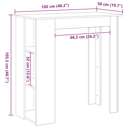  Bárasztal Polccal - Fekete Tölgy, 102x50x103.5 cm, Műanyagból készült
